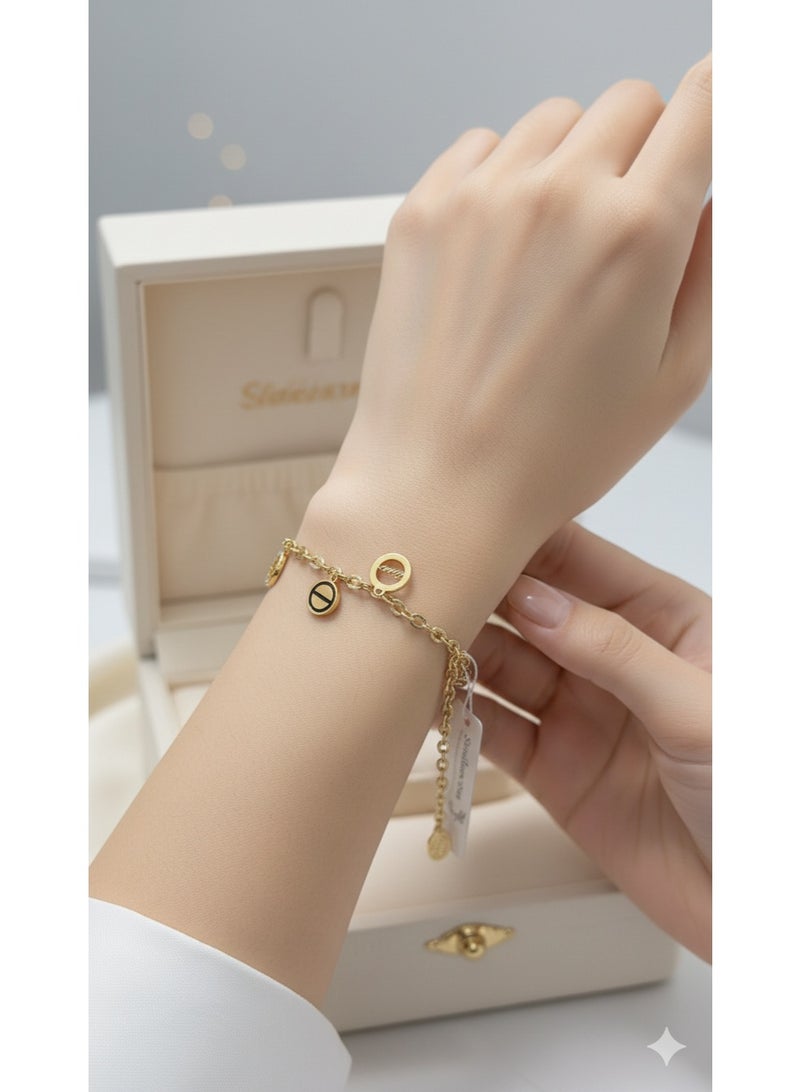 Elegant Stainless Steel Charm Bracelet for Women with Iconic Love Inspired Circles - High Polish Gold Finish. - Image 1