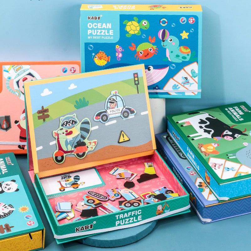 Early Education Enlightenment Educational Children'S Educational Puzzle Toys Wooden Magnetic Double-Sided Drawing Board Animal Puzzle Puzzle - Image 2