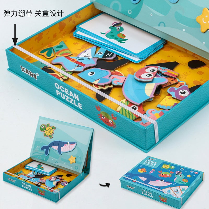 Early Education Enlightenment Educational Children'S Educational Puzzle Toys Wooden Magnetic Double-Sided Drawing Board Animal Puzzle Puzzle - Image 3
