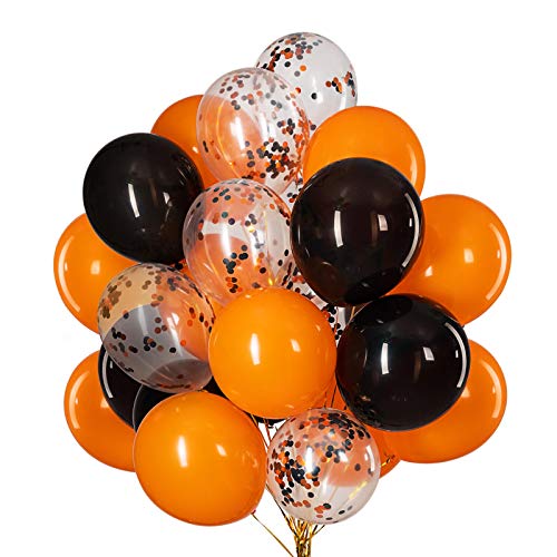 GAKA Orange Confetti and Black Balloons 12 Inch 3 Style Pack of 50,Party Helium Balloon,Halloween Party Decorations Supplies - Image 1