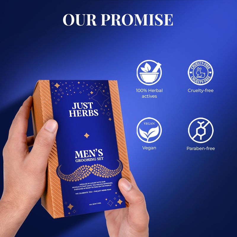 Just Herbs مجموعة أدوات العناية Just Herbs للرجال مقشر للوجه والجسم غسول جسم بالفحم زيت لحية إكليل الجبل مجموعة سيروم الشعر - Image 4