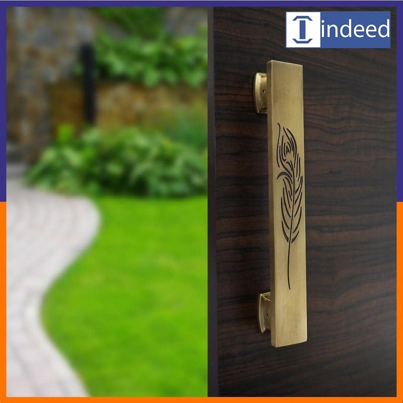 Indeed مقبض باب رئيسي من النحاس بتشطيب عتيق | ديكور منزلي | ديكور باب | مقبض باب نحاسي | تصميم طرق نحاسي 1 (الحجم - 12 بوصة) (صنع في الهند) - Image 3