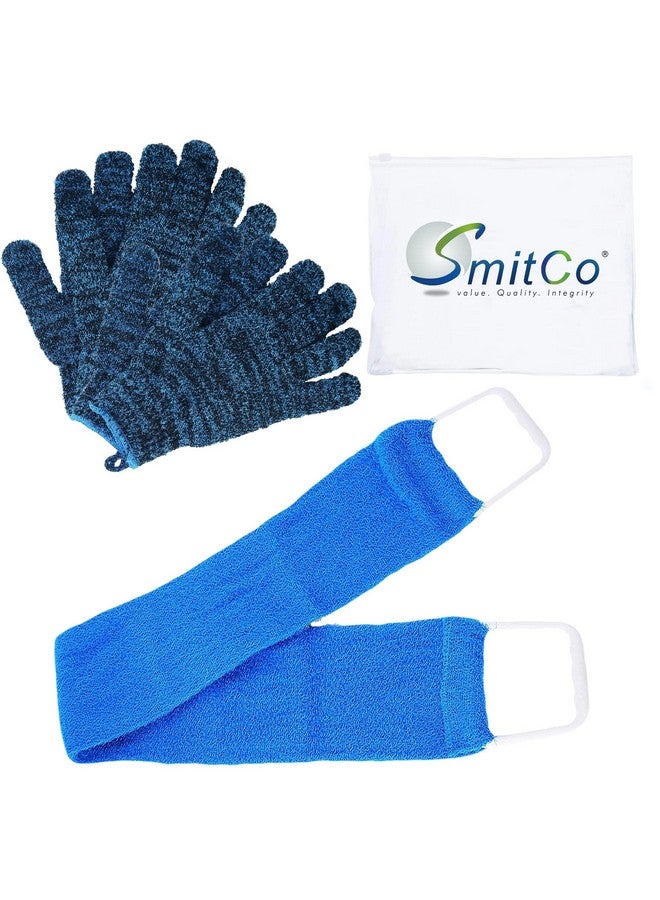 Smitco 4 Exfoliating Gloves And 1 Back Srubber For Shower For Men And Women ; Body Exfoliation Scrub Towel & Spaquality Bath Shower Gloves ; Exfoliating Mitts And Back Loofah To Remove Dead Skin  - Image 2