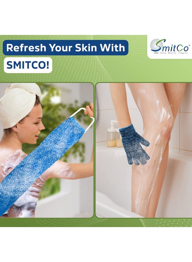 Smitco 4 Exfoliating Gloves And 1 Back Srubber For Shower For Men And Women ; Body Exfoliation Scrub Towel & Spaquality Bath Shower Gloves ; Exfoliating Mitts And Back Loofah To Remove Dead Skin  - Image 3