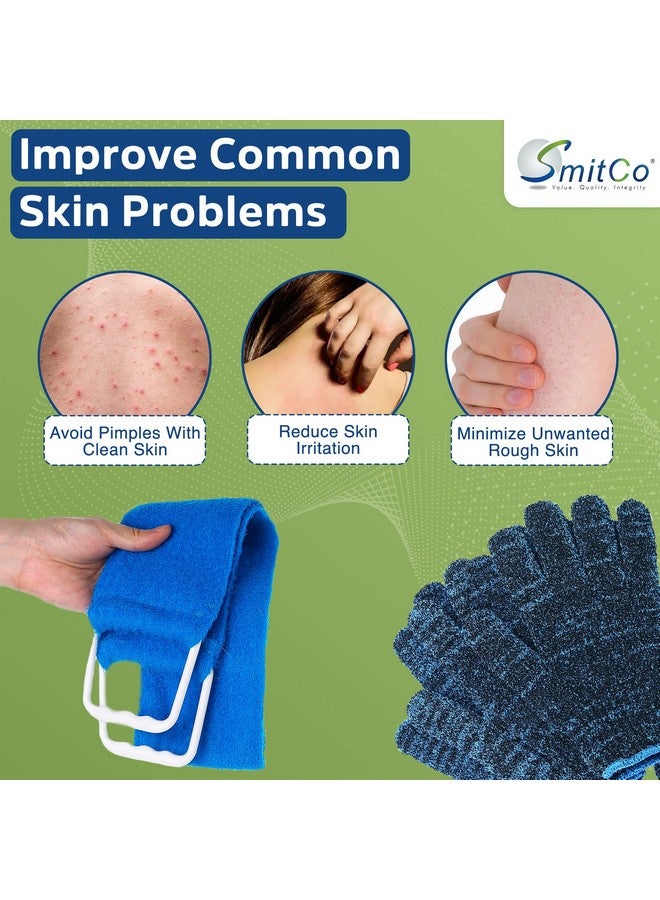 Smitco 4 Exfoliating Gloves And 1 Back Srubber For Shower For Men And Women ; Body Exfoliation Scrub Towel & Spaquality Bath Shower Gloves ; Exfoliating Mitts And Back Loofah To Remove Dead Skin  - Image 5