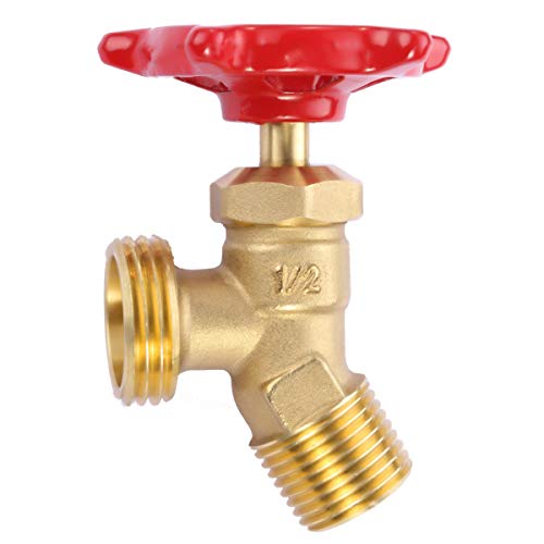 LitOrange Solid Brass Backyard 65 Degree Elbow Stop Valve Hose Bibb Solder NPT 1/2" Male Thread to MHT 3/4" Inch Male Threaded Garden Hose Connector Adapter Water Shut-Off Valve Faucet - Image 1
