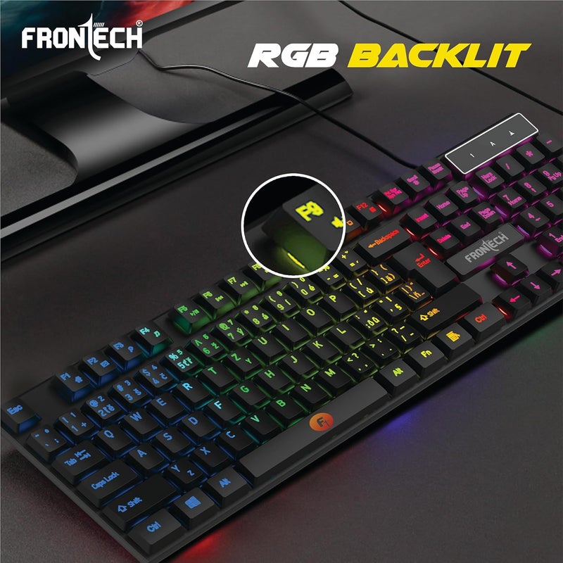 FRONTECH Dragon Warrior 4-in-1 Combo | RGB Backlit Keyboard, 1000 DPI Mouse, Anti-Slip Mousepad & 40mm Driver Headset | Wired USB Set for PC & Laptop (KB-0038, Black) - Image 4