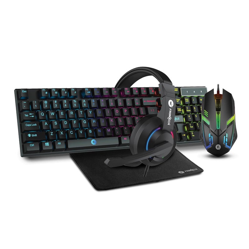 FRONTECH Dragon Warrior 4-in-1 Combo | RGB Backlit Keyboard, 1000 DPI Mouse, Anti-Slip Mousepad & 40mm Driver Headset | Wired USB Set for PC & Laptop (KB-0038, Black) - Image 1