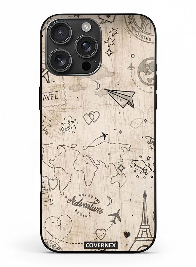 Covernex Apple iPhone 16 Pro Protective Case Cover Printed Featuring Wonderlust Sketch World Map - Image 2