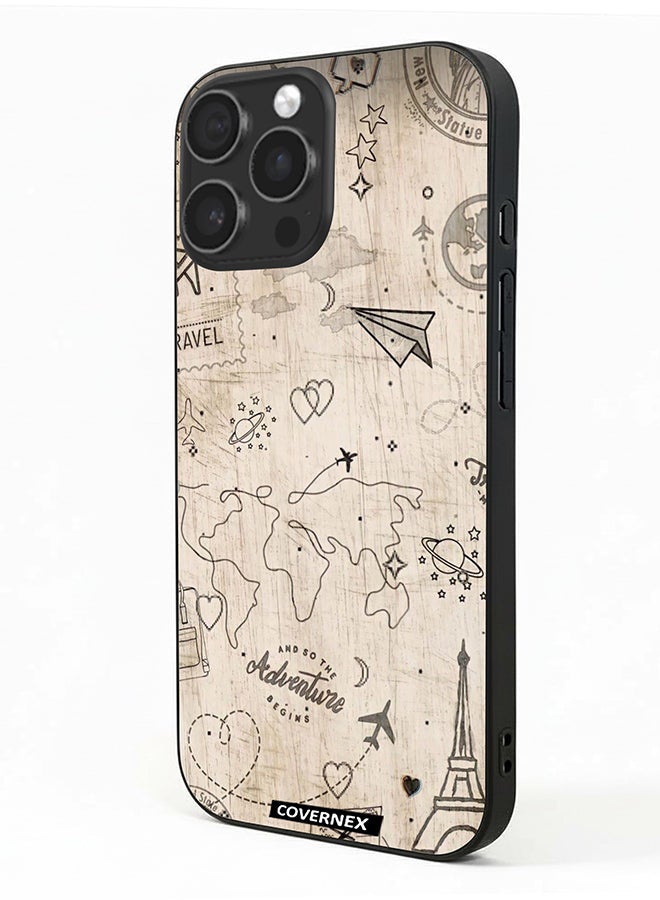 Covernex Apple iPhone 16 Pro Protective Case Cover Printed Featuring Wonderlust Sketch World Map - Image 1