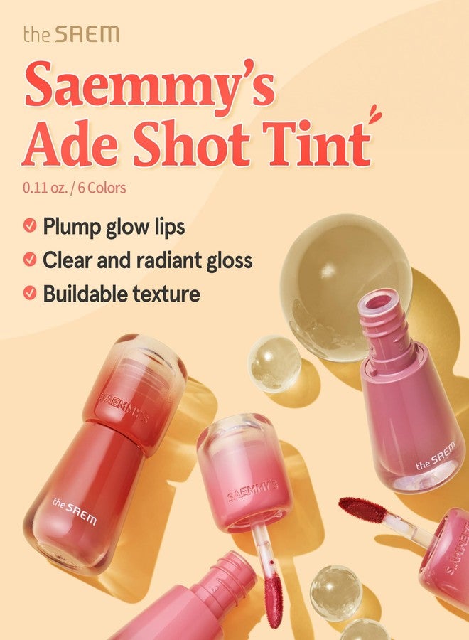 ذا سيم THESAEM Saemmy's Ade Shot Tint - صبغة شفاه كورية، جل مائي للشفاه بلمسة نهائية مرطبة ومشرقة، لمعان قابل للتكثيف، راحة تدوم طويلاً، 0.1 أونصة سائلة (09 ليمون وردي) - Image 2