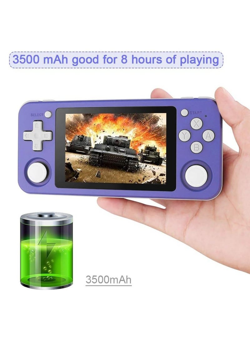Generic - RG351P Handheld Game Console, Opening Linux Tony System Built-in 128G TF Card 5000 Classic Games 3.5-inch IPS Screen Retro Game Console (Purple) - Image 1