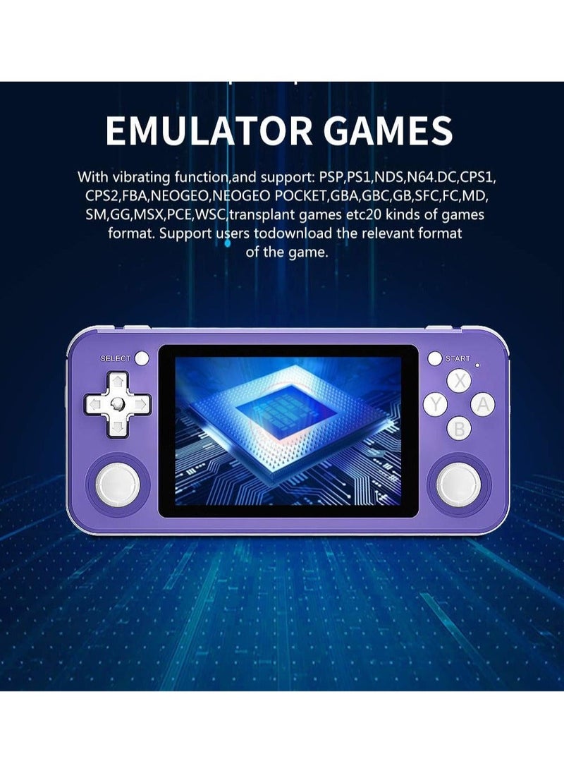 Generic - RG351P Handheld Game Console, Opening Linux Tony System Built-in 128G TF Card 5000 Classic Games 3.5-inch IPS Screen Retro Game Console (Purple) - Image 1
