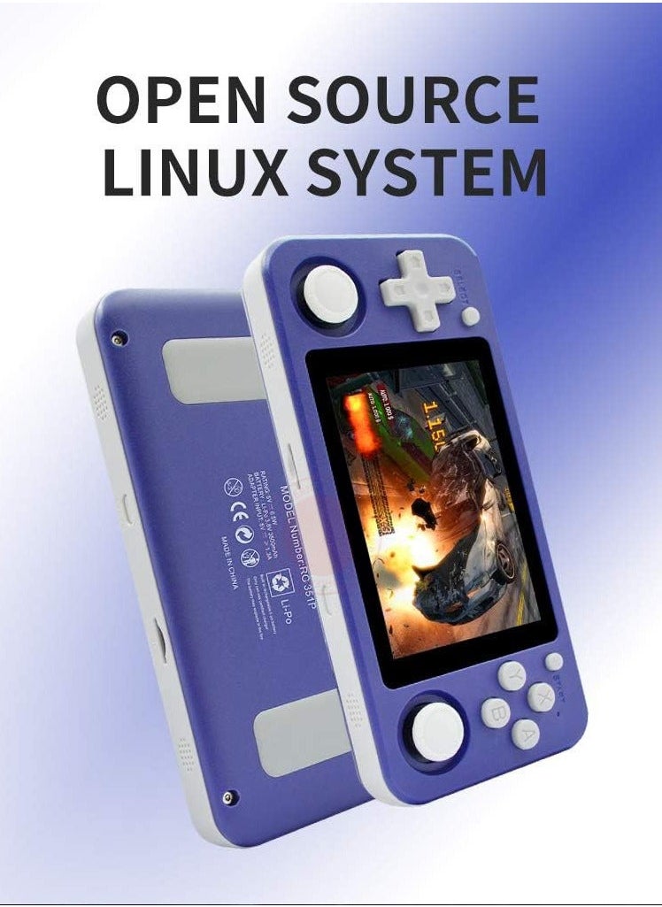 Generic - RG351P Handheld Game Console, Opening Linux Tony System Built-in 128G TF Card 5000 Classic Games 3.5-inch IPS Screen Retro Game Console (Purple) - Image 1