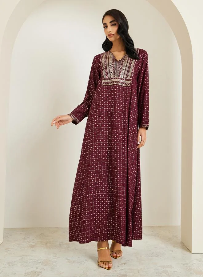 Amirah Women Maroon Embroidered Jalabiya