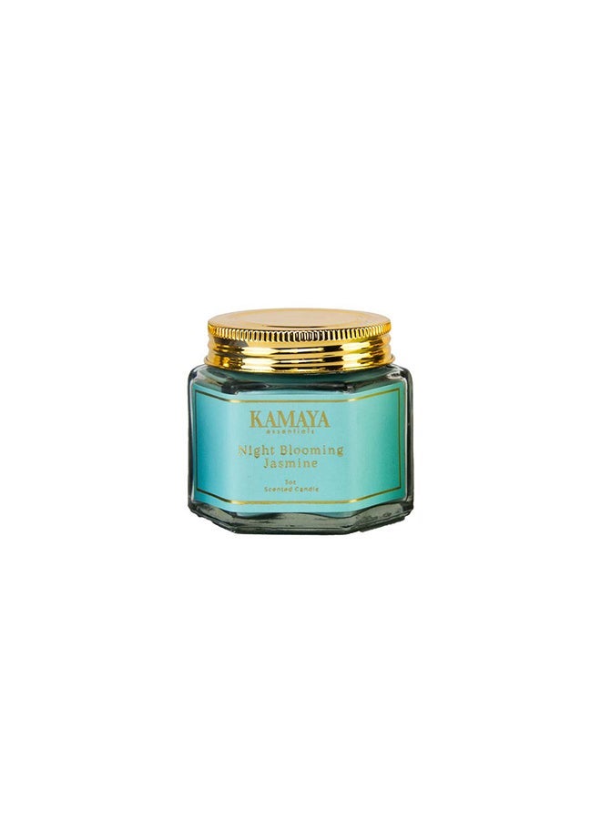 KAMAYA IRIS COLLECTION Night Blooming Jasmine Scented candle with 1 wick | 95 gms with long lasting jasmine fragrance | Clear jar with gold lid - Image 2