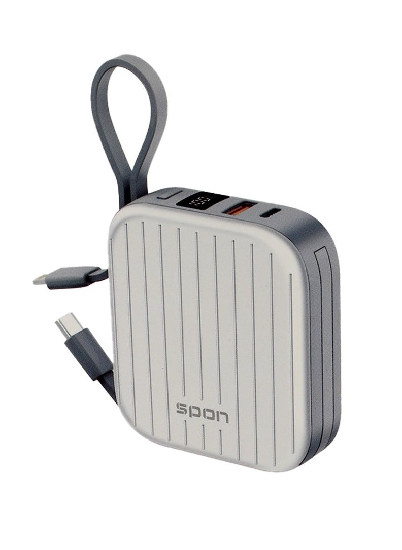 سبون باور بنك 10000 صغير الحجم بمنفذين منافذ USB+PD كيبل لايتنق وكيبل تايب سي  - Image 1