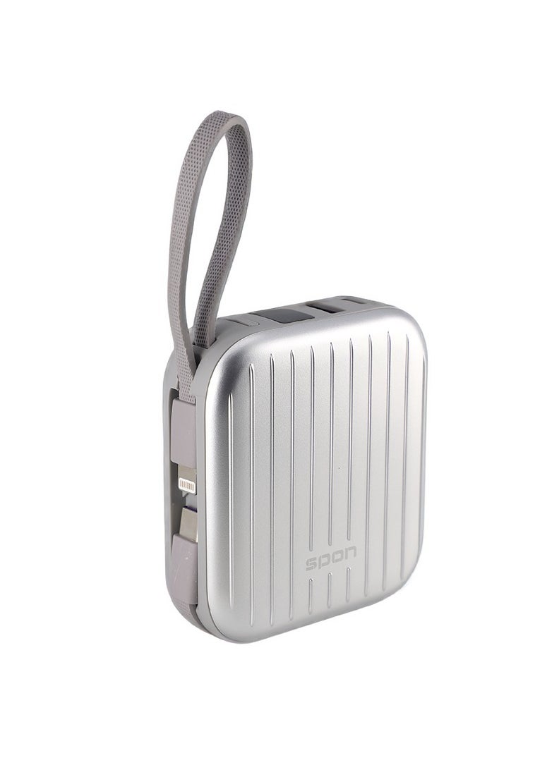 سبون باور بنك 10000 صغير الحجم بمنفذين منافذ USB+PD كيبل لايتنق وكيبل تايب سي  - Image 2