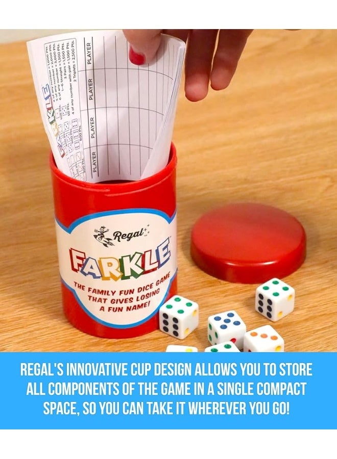 Regal Games - Farkle Classic Dice Game w/ 6 Colored Dice, 1 Convenient Dice Cup for Easy Shaking, and 25 Score Sheets - Fun Family Game for Travel, Camp, and More - Ideal for 2-4 Players (Ages 12+) - Image 3