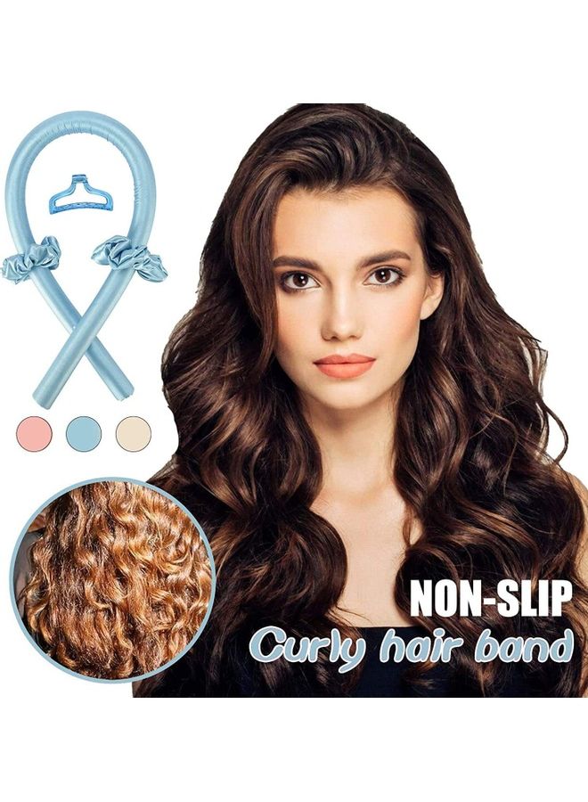 NIBEMINENT No Heat Silk Curls Headband With Clip Blue - Image 2