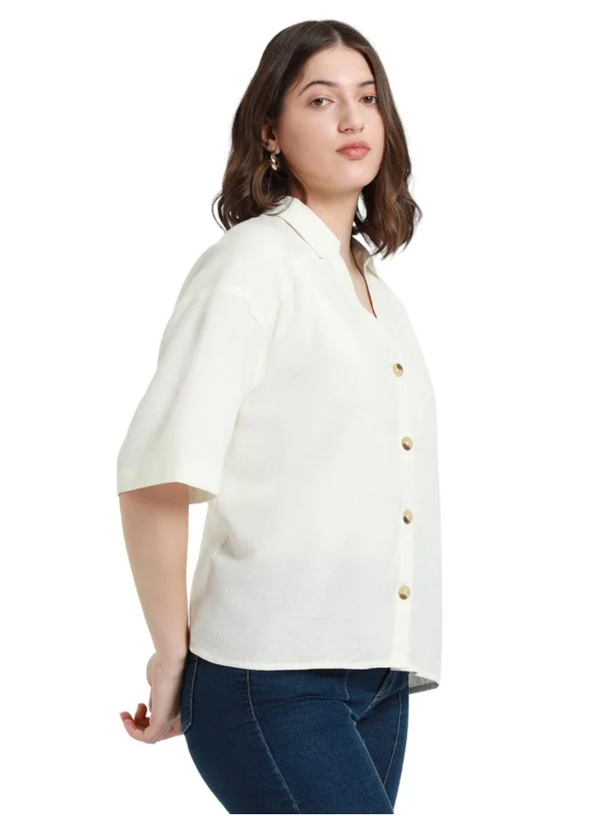 دينيس لينغو Offwhite Shirt for Women - Cotton Viscose Flex, Regular Fit