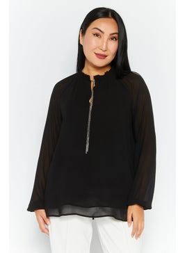 Women Tie Neck Long Sleeves Plain Blouse, Black - pzsku/Z3F1F293D9B3A212B72CAZ/45/_/1737642529/a13d63b0-f222-4670-bdf3-3ddf3db4f764