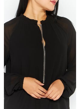 Women Tie Neck Long Sleeves Plain Blouse, Black - pzsku/Z3F1F293D9B3A212B72CAZ/45/_/1737642533/908c0289-c14f-43c4-adba-3a20a1de3bb2