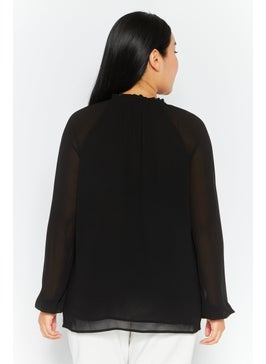 Women Tie Neck Long Sleeves Plain Blouse, Black - pzsku/Z3F1F293D9B3A212B72CAZ/45/_/1739801665/0c424755-8620-4bd0-9644-ccfeb19c4dae