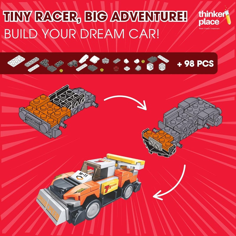 ThinkerPlace 8-in-1 Super Racing Car Neon (97 Pieces) | Learn About Speed | Building Block Set for Kids Age 6+ | STEM Educational Toy | Build, Collect & Create Mega Robot | Science & Learning Toy - Image 2