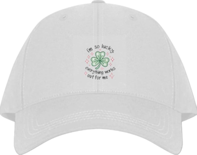 im so lucky, everything works out for me Plain unisex baseball cap White