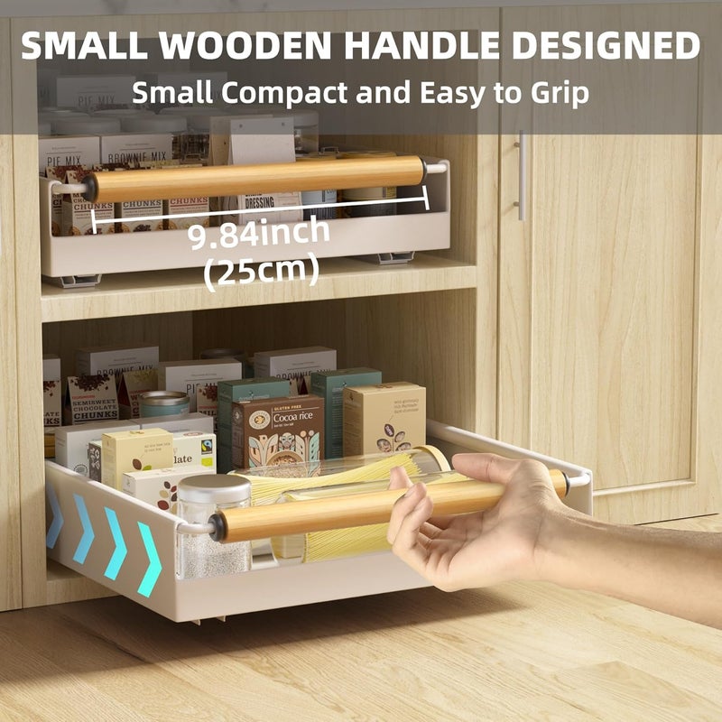 Upesitom 2 Pack Pull Out Cabinet Organizer, 15.3'' Deep Expandable Slide Out Cabinet Organizer Fixed with Adhesive Nano Film, Slide Out Drawers Pull Out Tray for Cabinet in Kitchen, Pantry, Bathroom, White - Image 2
