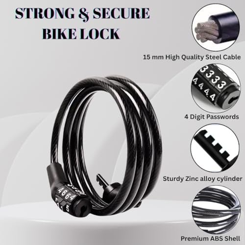 DETACHI Bicycle Lock with 4 Digit Combination Anti Theft Steel Cable Lock for Cycle, Bike & Scooter Heavy Duty Security Lock - Image 4