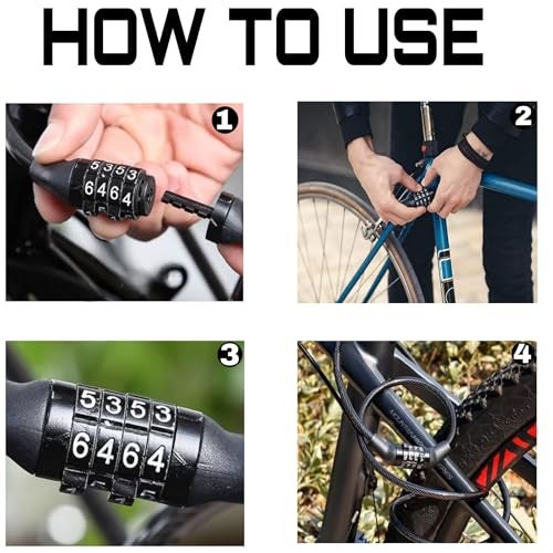 DETACHI Bicycle Lock with 4 Digit Combination Anti Theft Steel Cable Lock for Cycle, Bike & Scooter Heavy Duty Security Lock - Image 5