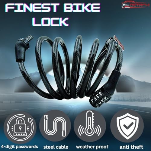 DETACHI Bicycle Lock with 4 Digit Combination Anti Theft Steel Cable Lock for Cycle, Bike & Scooter Heavy Duty Security Lock - Image 3