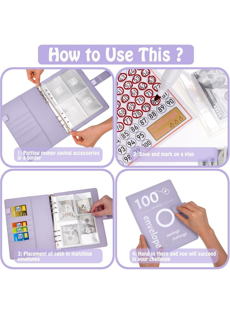 100 Envelopes Money Saving Binder A5 Savings Challenge Book Easy and Fun Way to Save Money—Purple - Image 5