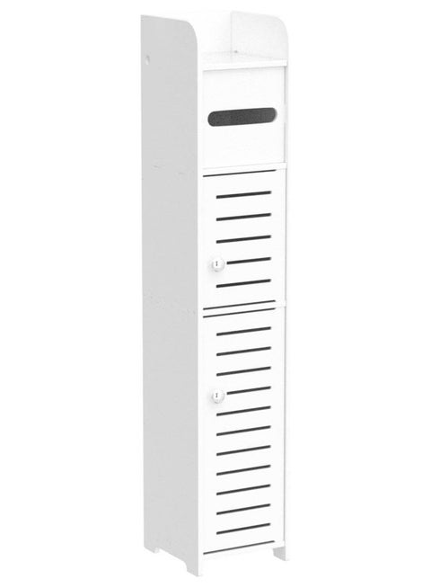 Small Bathroom Storage Cabinet for Small Spaces, Over The Toilet Storage Cabinet for Skinny Bathroom Storage Corner Floor, Slim Toilet Paper Storage Cabinet with 2 Doors & Shelves (White)