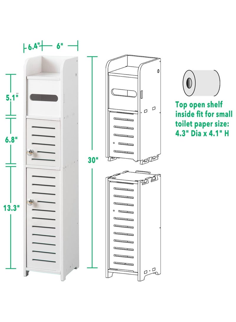 TPGP Small Bathroom Storage Cabinet for Small Spaces, Over The Toilet Storage Cabinet for Skinny Bathroom Storage Corner Floor, Slim Toilet Paper Storage Cabinet with 2 Doors & Shelves (White) - Image 2
