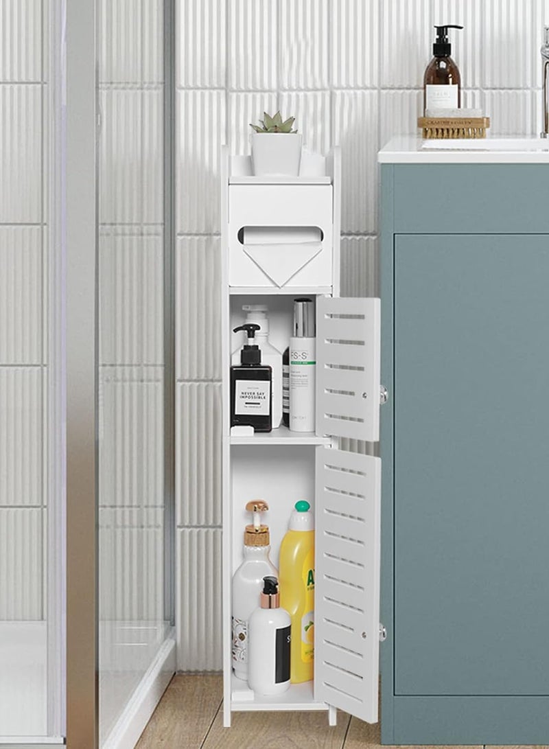 TPGP Small Bathroom Storage Cabinet for Small Spaces, Over The Toilet Storage Cabinet for Skinny Bathroom Storage Corner Floor, Slim Toilet Paper Storage Cabinet with 2 Doors & Shelves (White) - Image 4