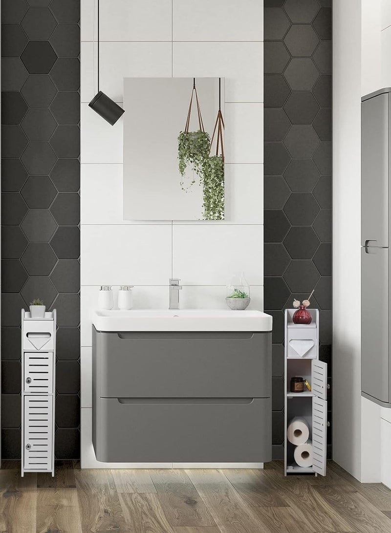 TPGP Small Bathroom Storage Cabinet for Small Spaces, Over The Toilet Storage Cabinet for Skinny Bathroom Storage Corner Floor, Slim Toilet Paper Storage Cabinet with 2 Doors & Shelves (White) - Image 5