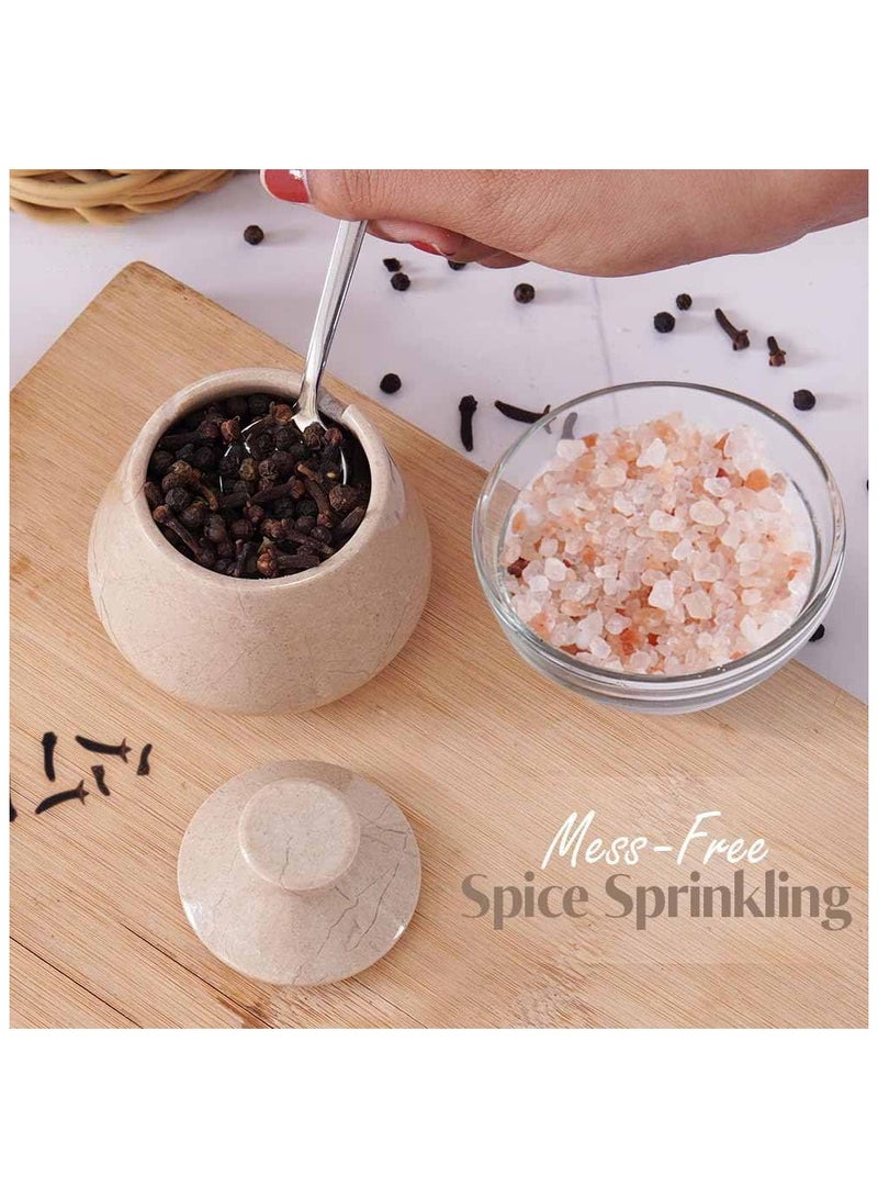 RADICALn Marble Tumbler Salt Cellar With Lid & Spoon Verona 3" Handmade Sugar Bowl Seasoning Containers - Salt Crock and Spices Bowl For Kitchen Storage Accessories  - Image 2