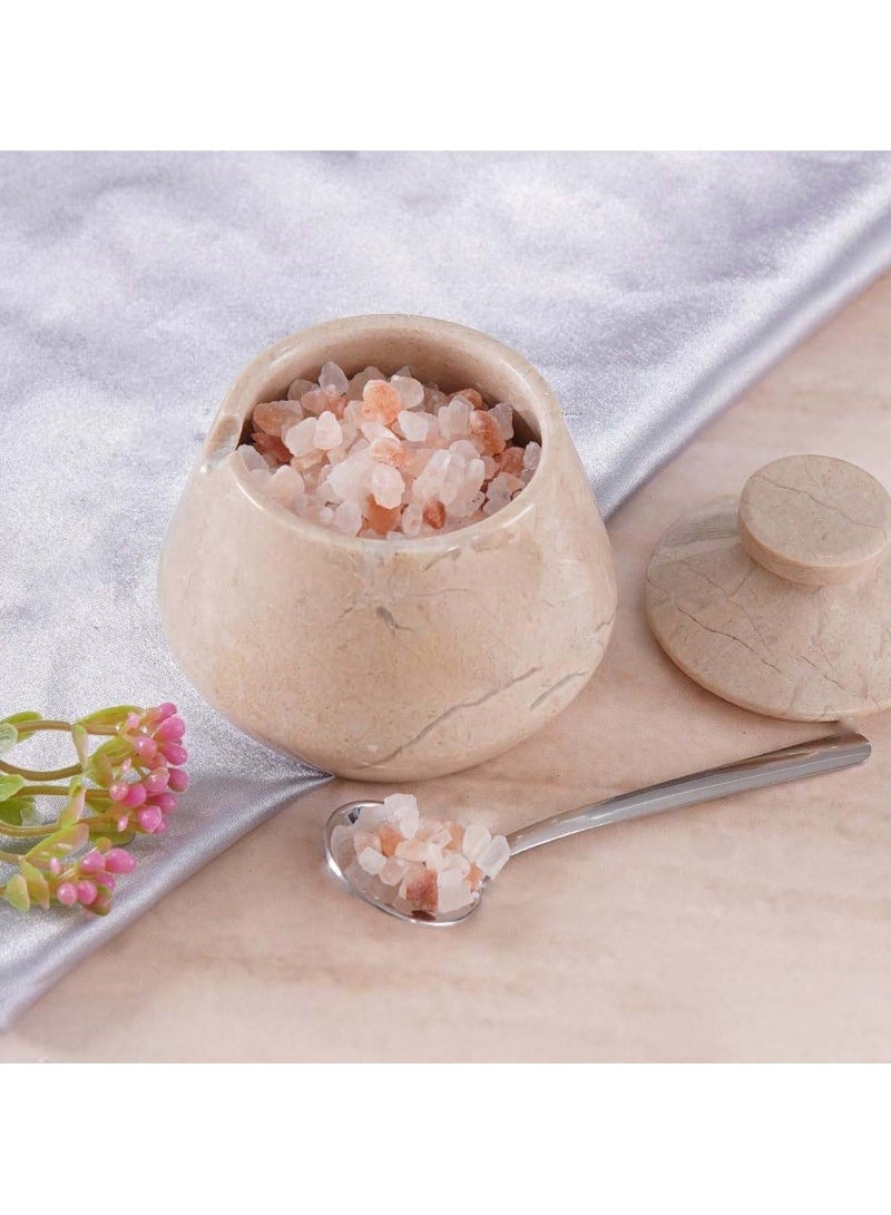 RADICALn Marble Tumbler Salt Cellar With Lid & Spoon Verona 3" Handmade Sugar Bowl Seasoning Containers - Salt Crock and Spices Bowl For Kitchen Storage Accessories  - Image 4