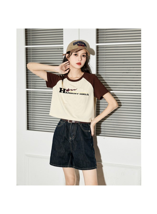 TonLion Summer Women's Knitted Motorcycle Color-block Raglan Short Sleeve T-shirt - Versatile Korean Style Fashion - Image 5