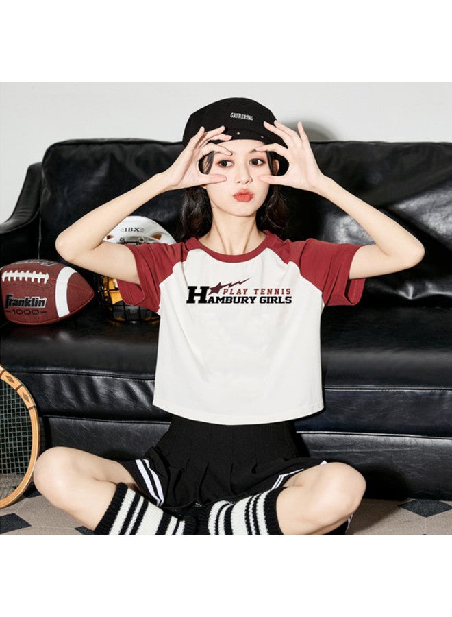 TonLion Summer Women's Knitted Motorcycle Color-block Raglan Short Sleeve T-shirt - Versatile Korean Style Fashion - Image 2