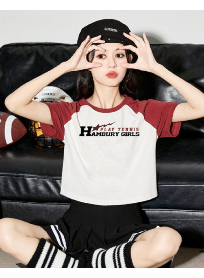 TonLion Summer Women's Knitted Motorcycle Color-block Raglan Short Sleeve T-shirt - Versatile Korean Style Fashion - Image 1