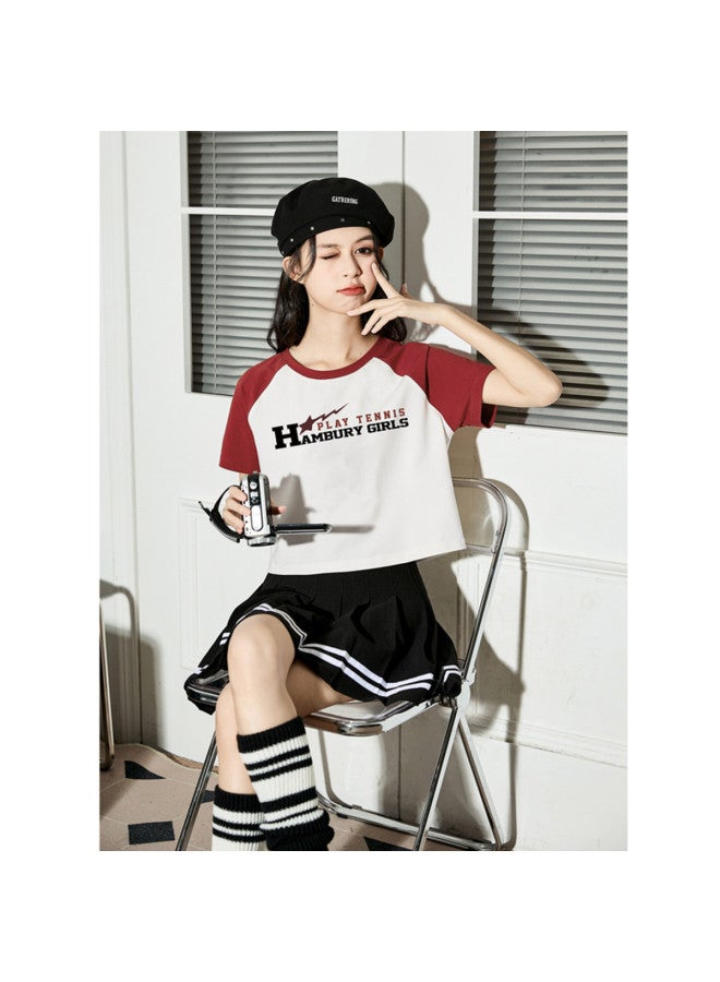 TonLion Summer Women's Knitted Motorcycle Color-block Raglan Short Sleeve T-shirt - Versatile Korean Style Fashion - Image 3