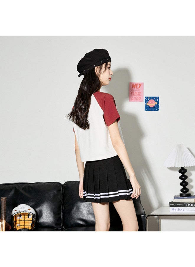 TonLion Summer Women's Knitted Motorcycle Color-block Raglan Short Sleeve T-shirt - Versatile Korean Style Fashion - Image 4