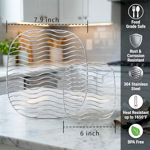 LANEJOY 2PCS Crisper Rack for Ninja Crispi Air Fryer FN101, 304 Stainless Steel Replacement Tray for Ninja Crispi 4QT & 6-Cup Glass Containers, Ninja Crispi Accessories, Food Grade(Large & Small) - Wavy - Image 5