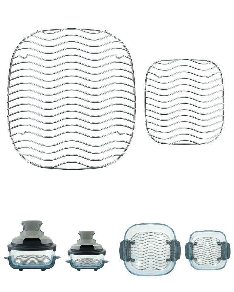 LANEJOY 2PCS Crisper Rack for Ninja Crispi Air Fryer FN101, 304 Stainless Steel Replacement Tray for Ninja Crispi 4QT & 6-Cup Glass Containers, Ninja Crispi Accessories, Food Grade(Large & Small) - Wavy - Image 1