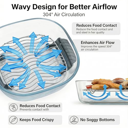 LANEJOY 2PCS Crisper Rack for Ninja Crispi Air Fryer FN101, 304 Stainless Steel Replacement Tray for Ninja Crispi 4QT & 6-Cup Glass Containers, Ninja Crispi Accessories, Food Grade(Large & Small) - Wavy - Image 4