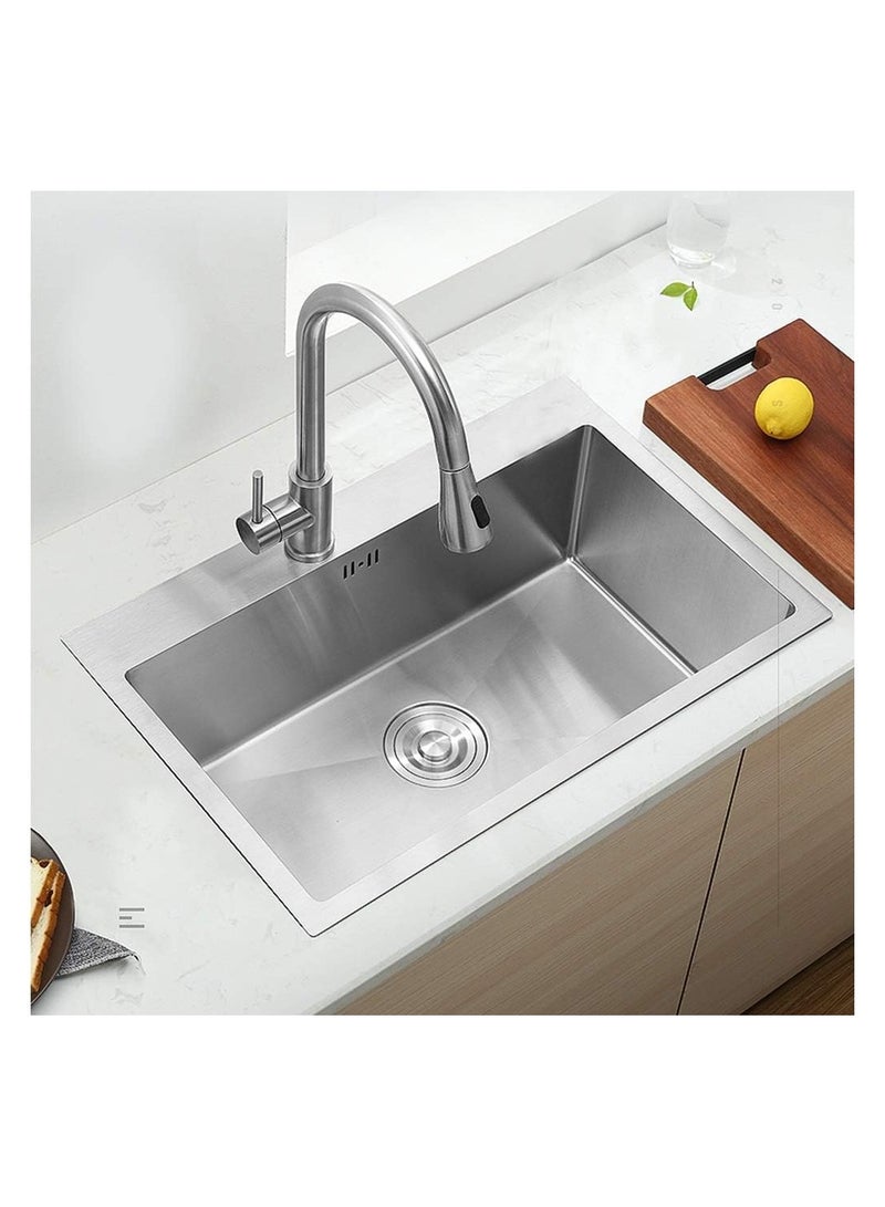 ODONAO Premium Kitchen Sink Stainless Steel Single Bowl With Drainage Assembly Accessories Drop In Sink Chrome - Image 5